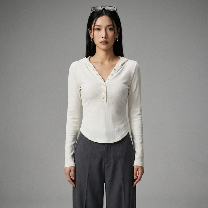 Top à capuche en maille blanc cassé - K-fashion décontractée - Taille S