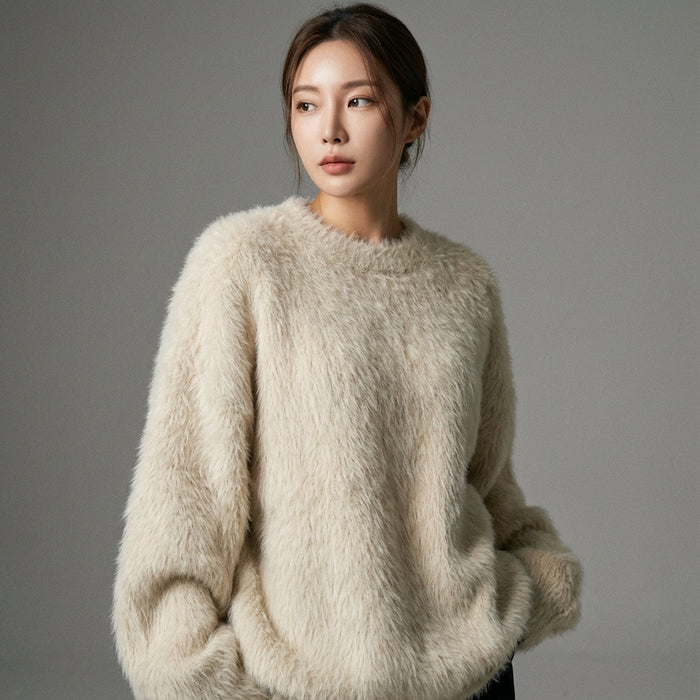Pull femme coréen col rond ample couleur unie - Mode Coréenne Koreanxwear - Taille 90-130G
