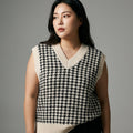 Gilet pull femme Coréen oversize à carreaux col V sans manches - Koreanxwear - Taille XL - Grande Taille