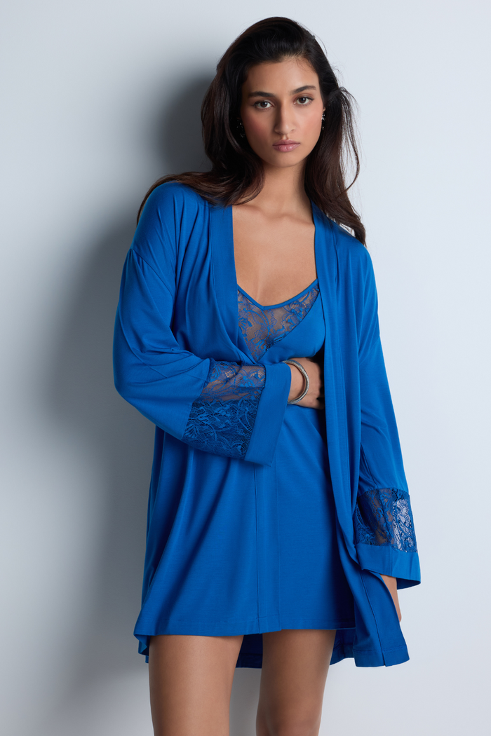 Aubade Blue Short Kimono Lazy Days - Luxury Nightwear