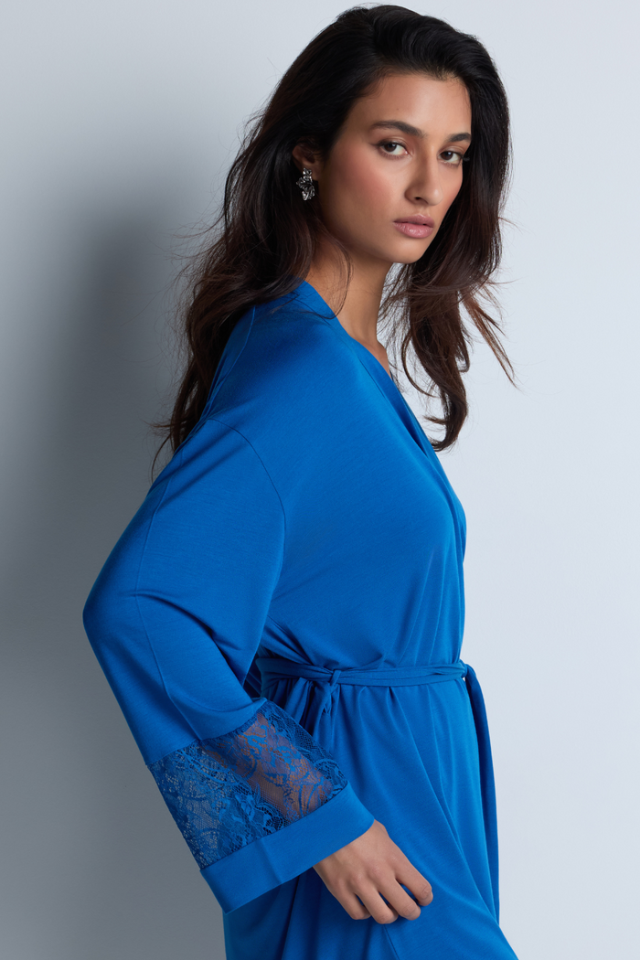 Aubade Blue Short Kimono Lazy Days - Luxury Nightwear