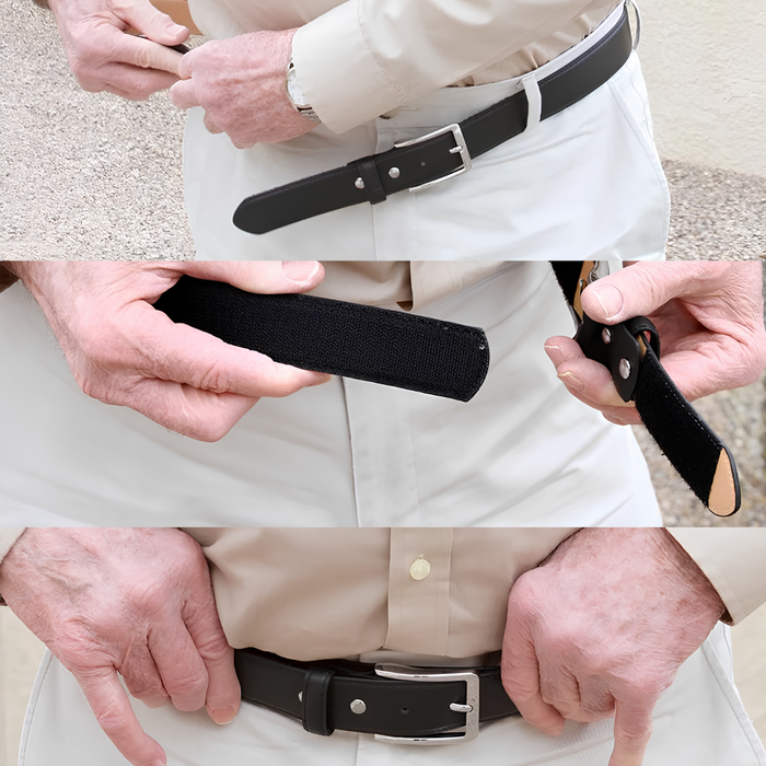 LMXA AbleBelt Genuine Leather Adaptive Belt – Easy-Fasten Hook and Loop Independent Dressing Aid (Black & Brown Editions)