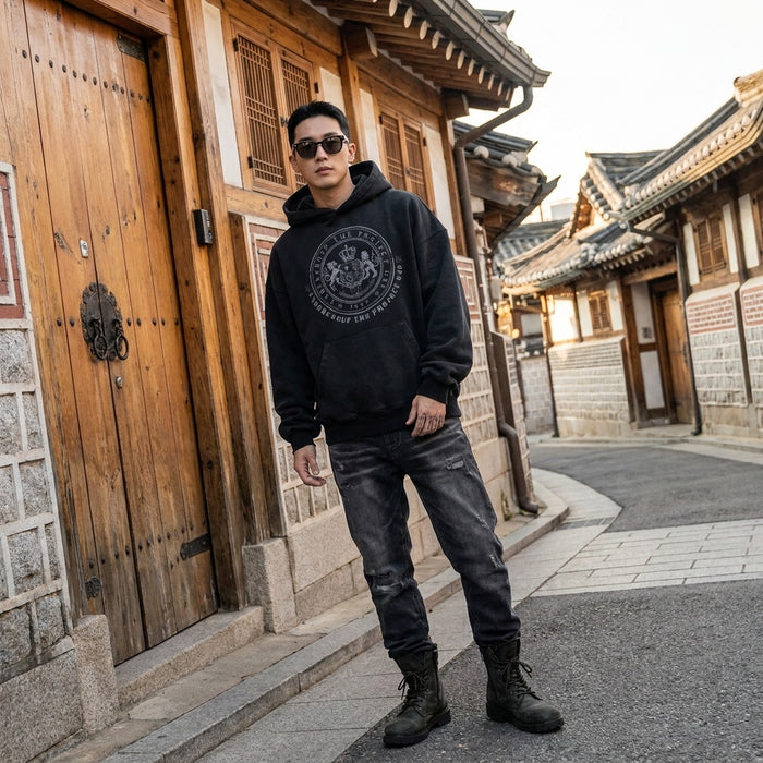 Sweat à capuche polaire ample homme noir - Koreanxwear