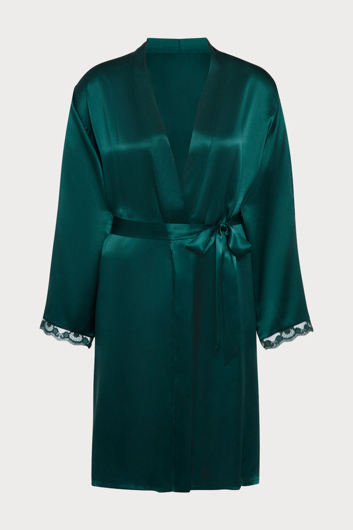Love Me Emerald Silk & Embroidery Kimono, Size L-XL