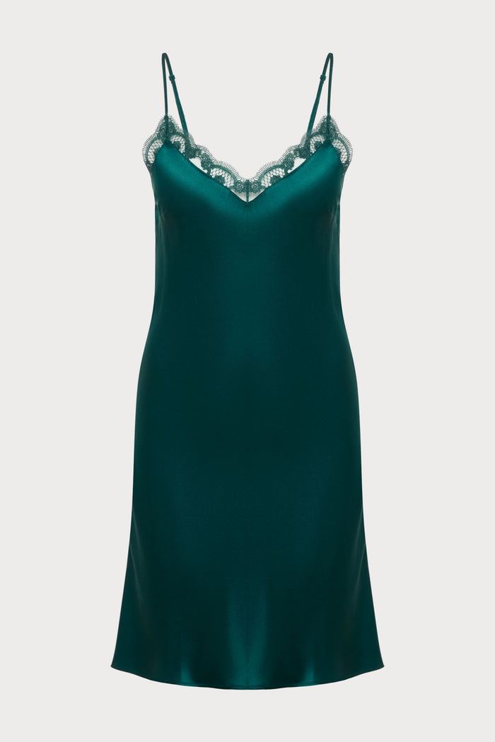 Love Me Emerald Silk & Embroidery Nightie, Size S (UK 8-10)