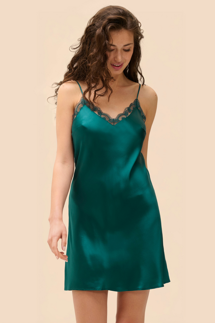 Simone Pérèle Love Me Emerald Silk & Embrodiery Nightdress - Silk Nightie