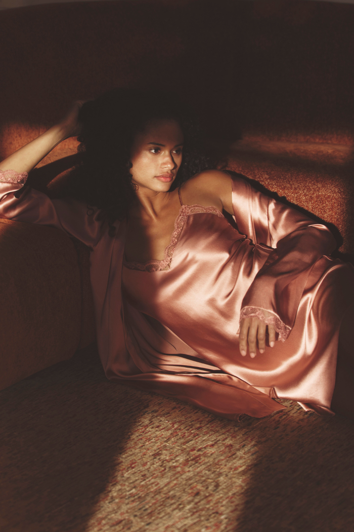 Womens Pink Silk Nightie with Embroidery Neckline - Simone Pérèle Love Me