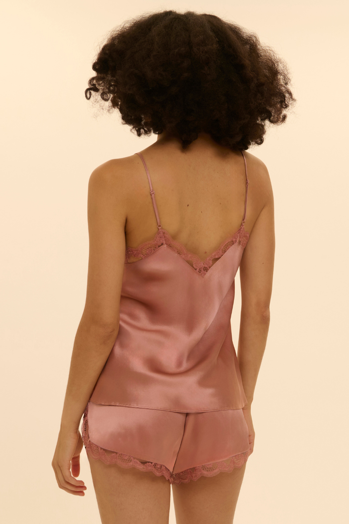 Womens Pink Silk Shorts with Embroidery - Simone Pérèle Love Me Nightwear