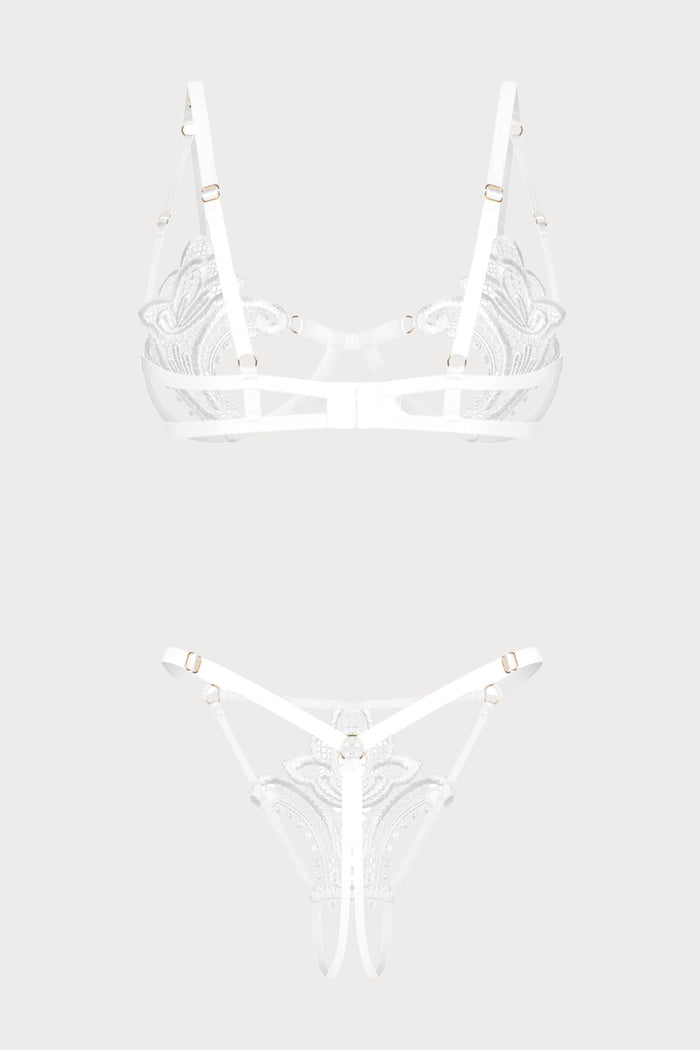 Luise Sublim Bra & Crotchless Thong in White