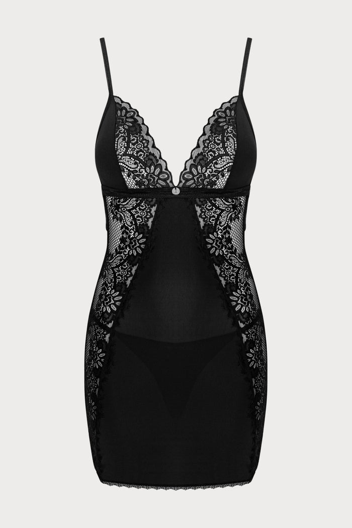 Obsessive Maderris Chemise & Thong Set Black