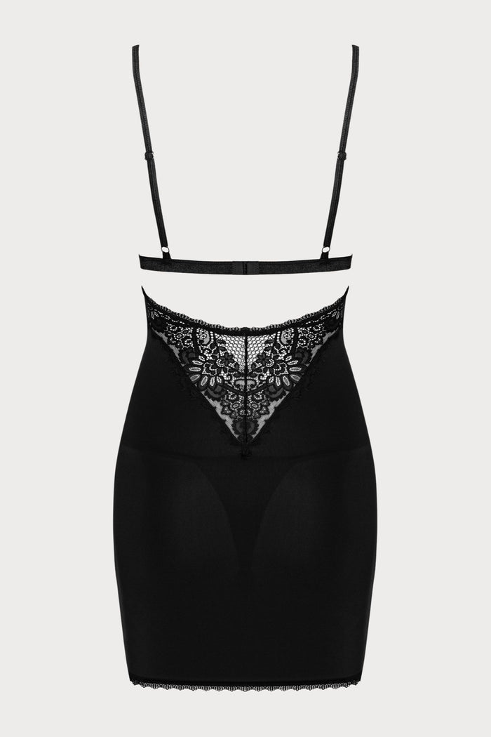Obsessive Maderris Chemise & Thong Set Black