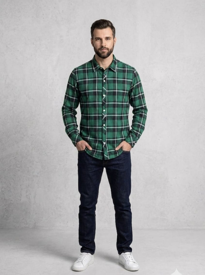 MEN'S FOREST GREEN CHECK CASUAL SHIRT