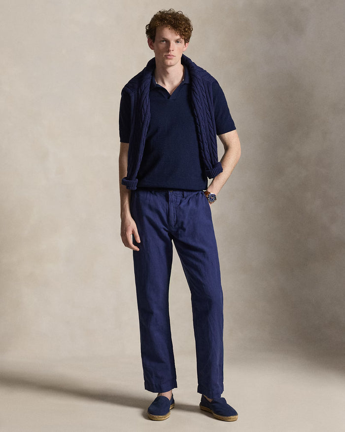 Men's Ralph Lauren Button Linen Pants (Navy Blue)