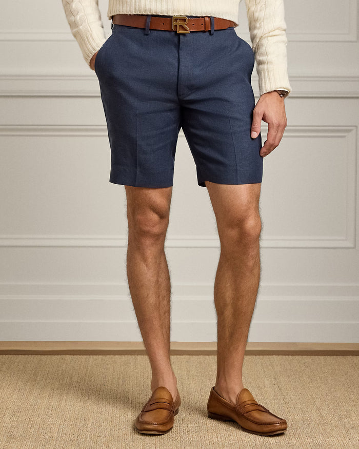 Men's Ralph Lauren Button Linen Shorts (Navy Blue)