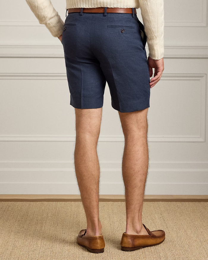 Men's Ralph Lauren Button Linen Shorts (Navy Blue)