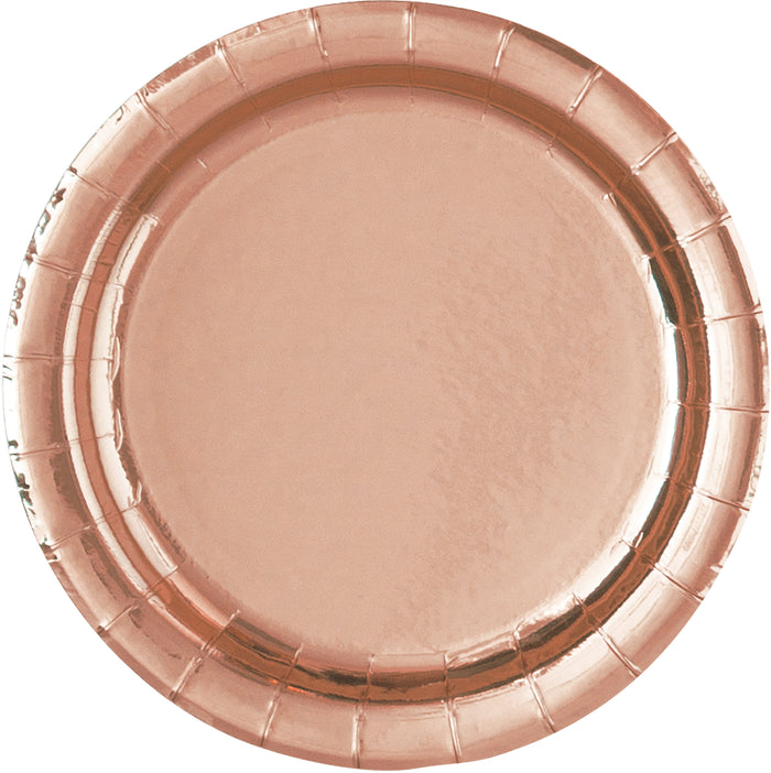 Metallic Rose Gold Party Plates- 8 Count/ 7 inch Dessert Plates