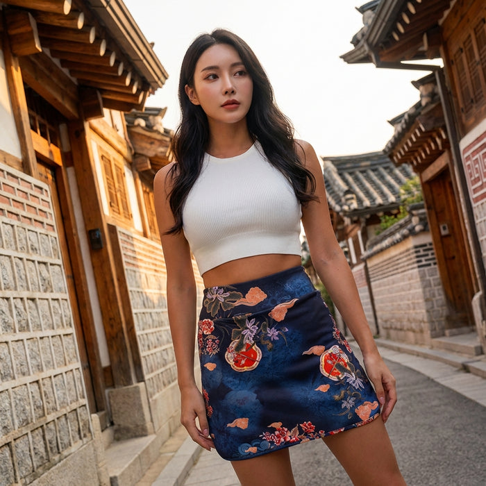 Jupe courte ajustée bleu marine femme - Koreanxwear - Taille XS