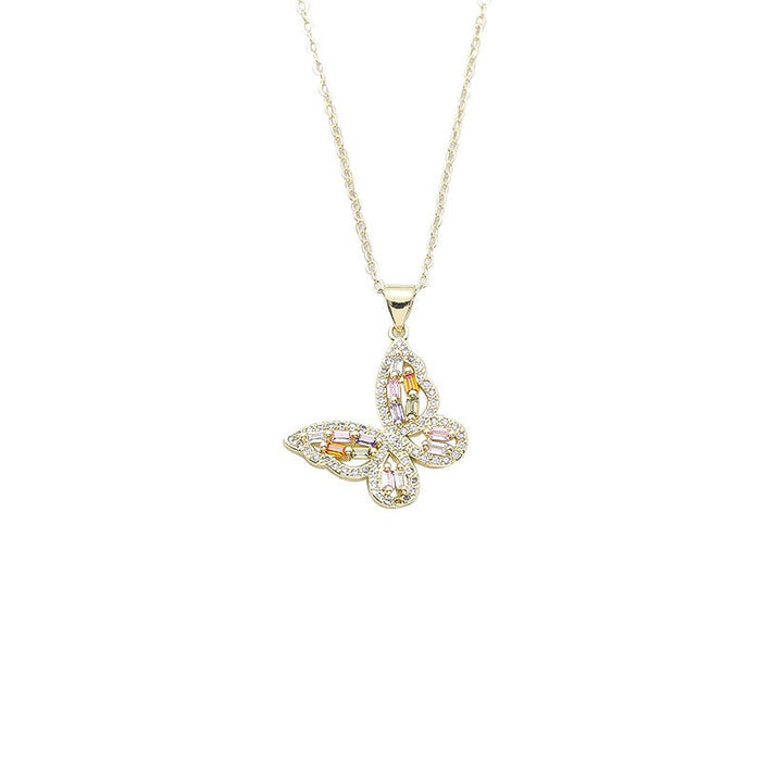 Necklace - Women's Inlaid Zircon Butterfly Necklace