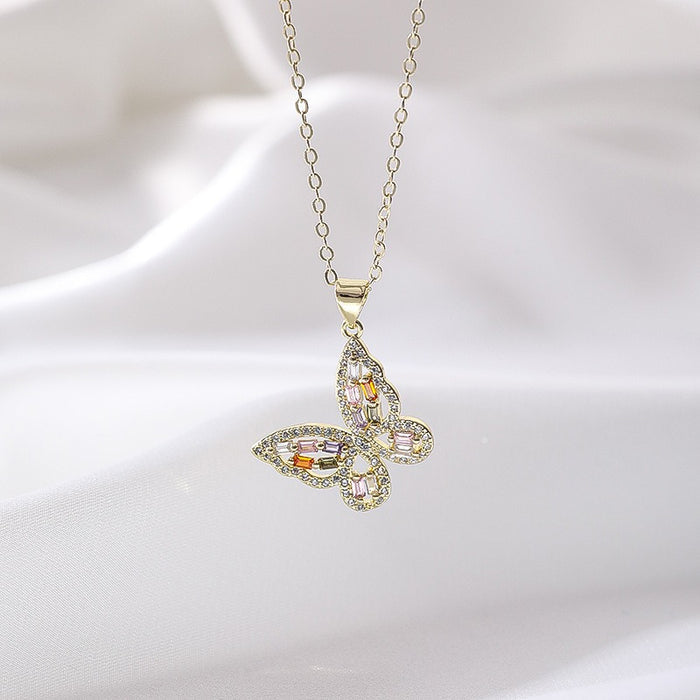 Necklace - Women's Inlaid Zircon Butterfly Necklace