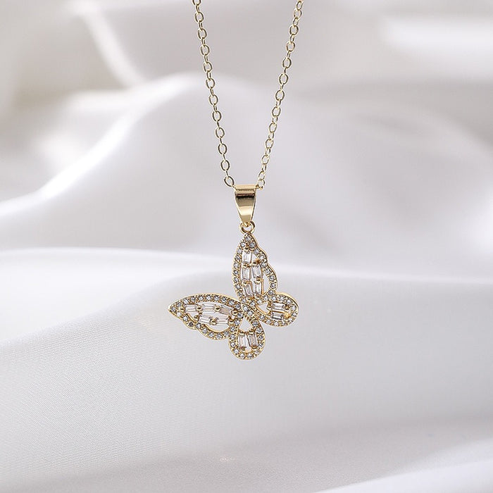 Necklace - Women's Inlaid Zircon Butterfly Necklace