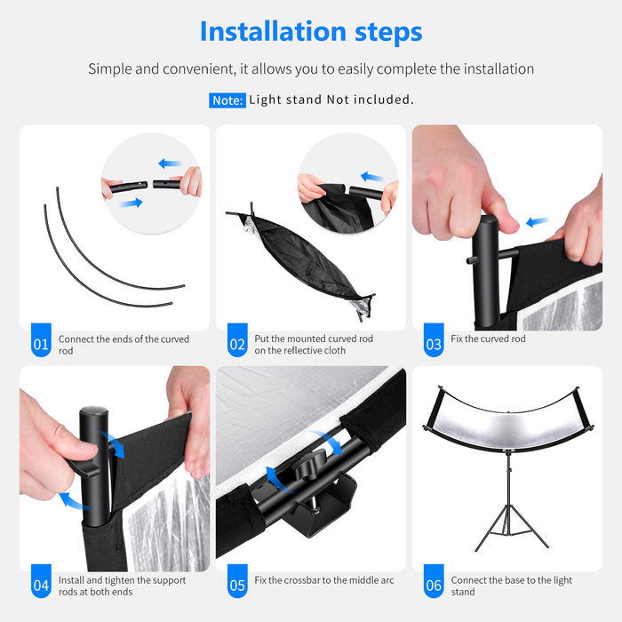 Installation steps of the NEEWER Clamshell Photography Reflector