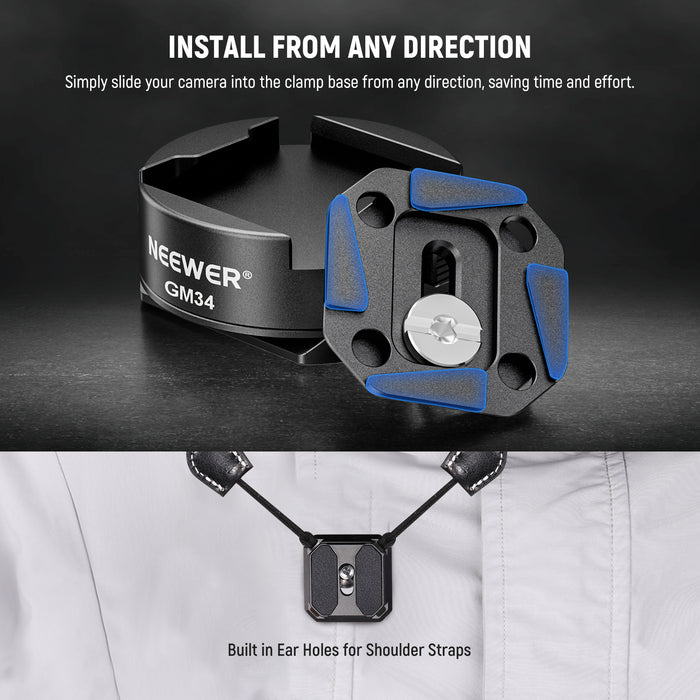 NEEWER GM34 Camera Quick Release Plate features ear holes for shoulder straps.