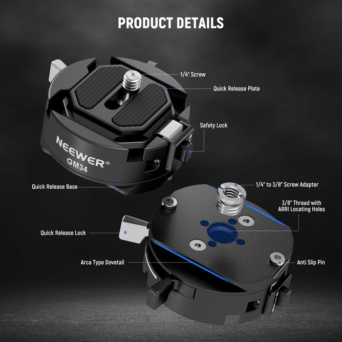 Product detail of the NEEWER M34 Camera Quick Release Plate Kit