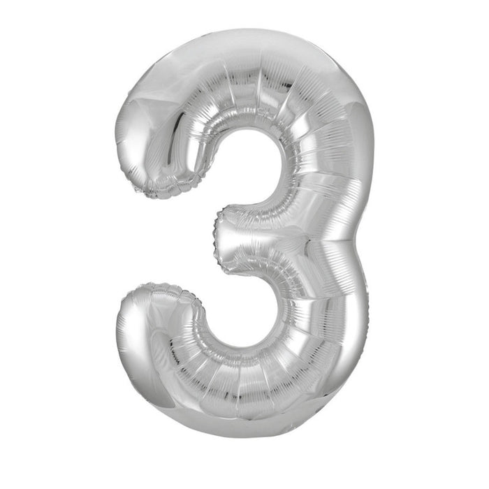 Number 3 Silver Shape Balloon