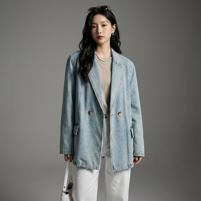 Veste en jean oversize bleu clair femme - Mode Coréenne - Taille S