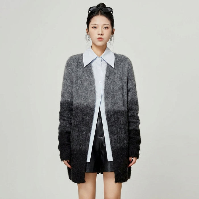 Cardigan tricoté dégradé oversize col V femme - Koreanxwear - Taille M