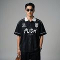 Polo oversize imprimé noir et blanc, style streetwear K-fashion - Taille M