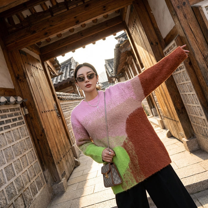 Pull oversize col rond manches longues streetwear - Koreanxwear