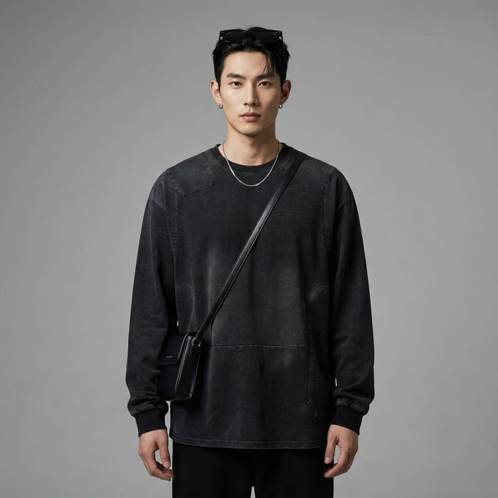 Sweat à capuche oversize noir en coton, style streetwear K-fashion pour homme et femme - Taille M