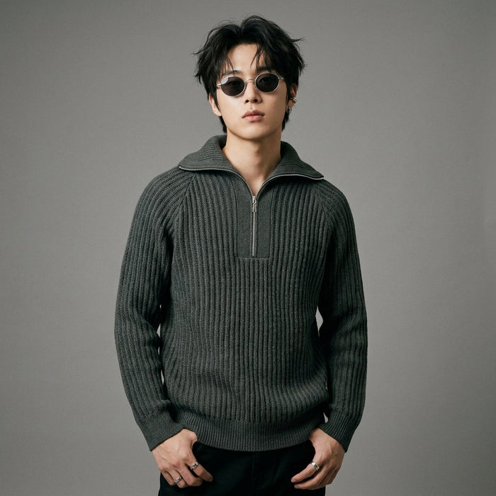 Pull oversize homme streetwear, effet deux pièces, mode coréenne, noir et gris. - Taille M