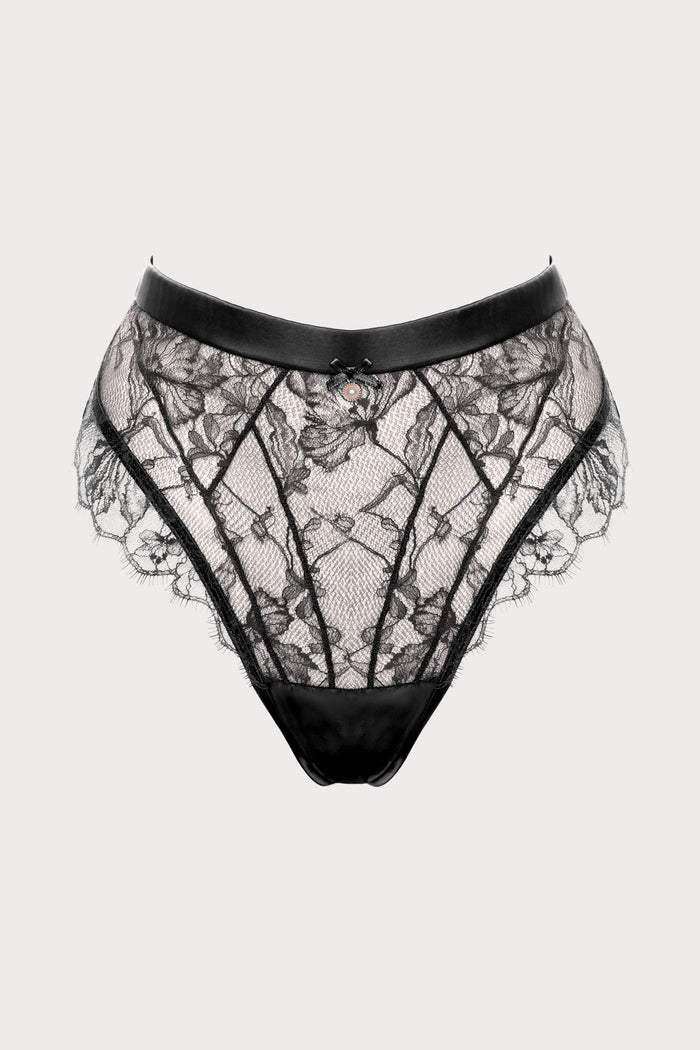 Prelude Pearl Black Lace & Satin High Waist Brief
