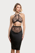 Prelude Pearl Black Satin & Lace Pencil Skirt