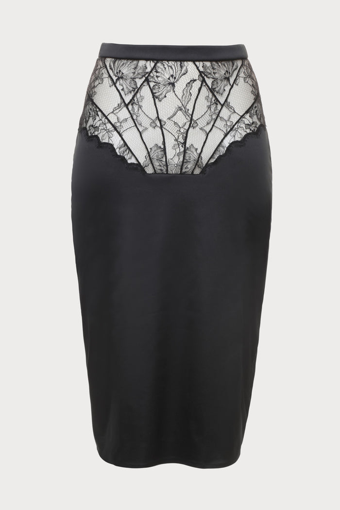 Prelude Pearl Black Satin & Lace Pencil Skirt