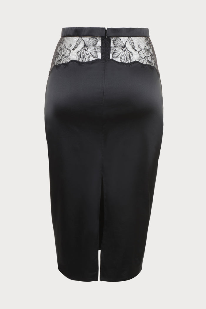 Prelude Pearl Black Satin & Lace Pencil Skirt