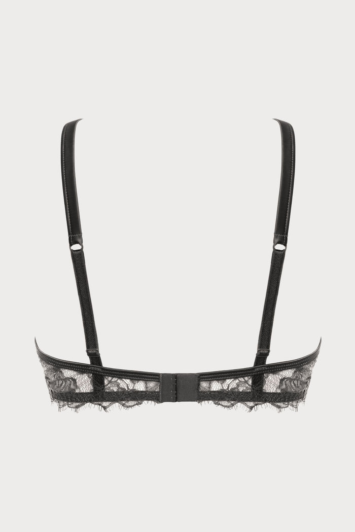 Prelude Pearl Black Lace & Satin High Neck Bra
