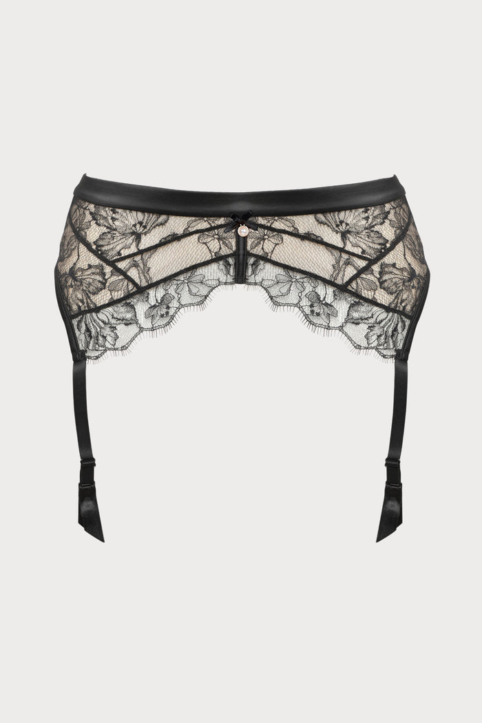 Prelude Pearl Black Lace & Satin Suspender Belt