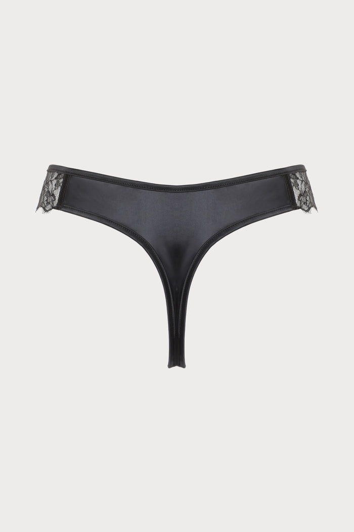 Prelude Pearl Black Lace & Satin Tanga Thong