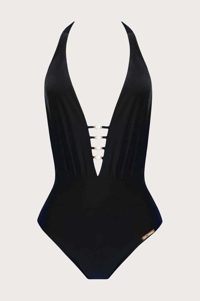 Perles Nacrées Halter Swimsuit Black, Size XL (UK 16)