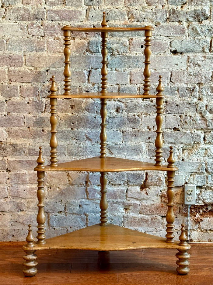 Pine French Corner What Not Corner Shelf.