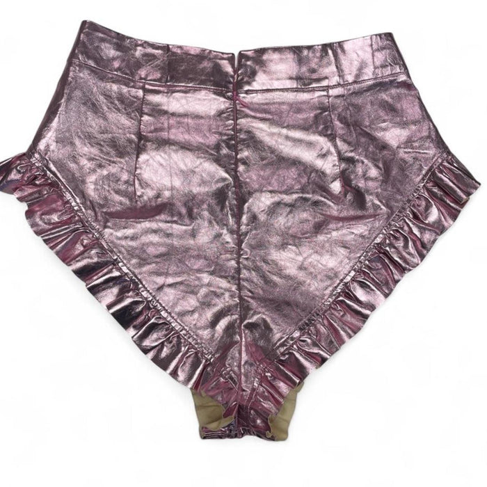Pink metallic ruffle high waisted shorts