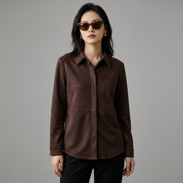 Chemise unie à manches longues col rabattu - Style K-fashion - Taille XS