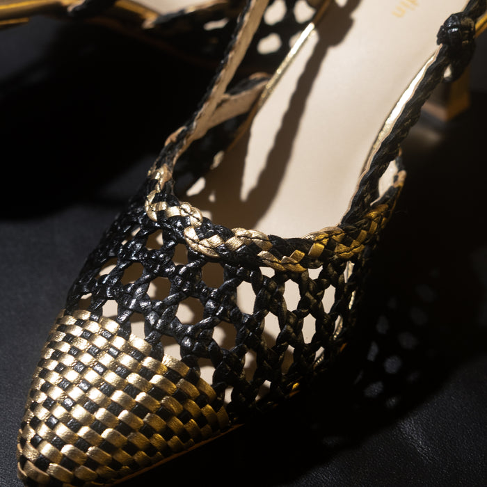 Prague Ebony-Gold Leather Slingback