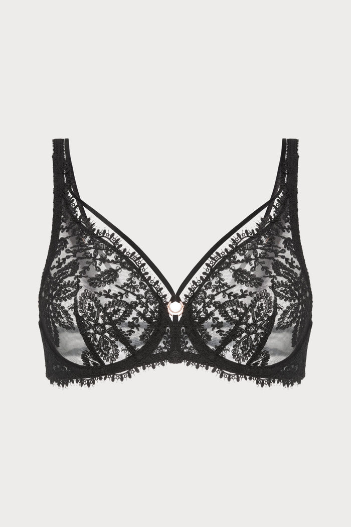 Précieuse Black Embroidery Plunge Bra