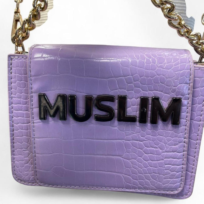 Purple crocodile textured crossbody bag