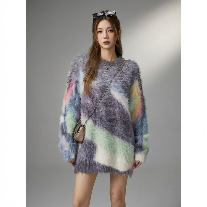 Pull tricoté femme dégradé arc-en-ciel - Mode Coréenne Hiver - Taille one size