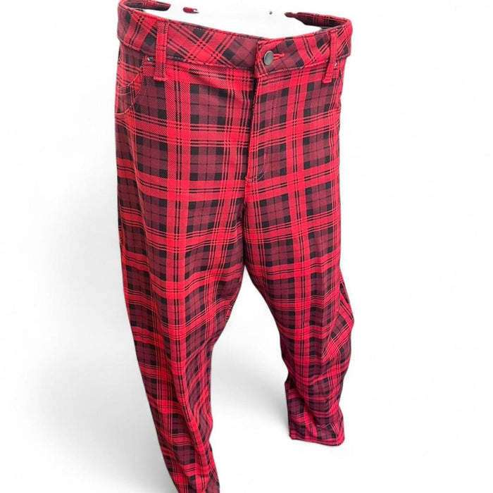 Redblack plaid pants with adjustable